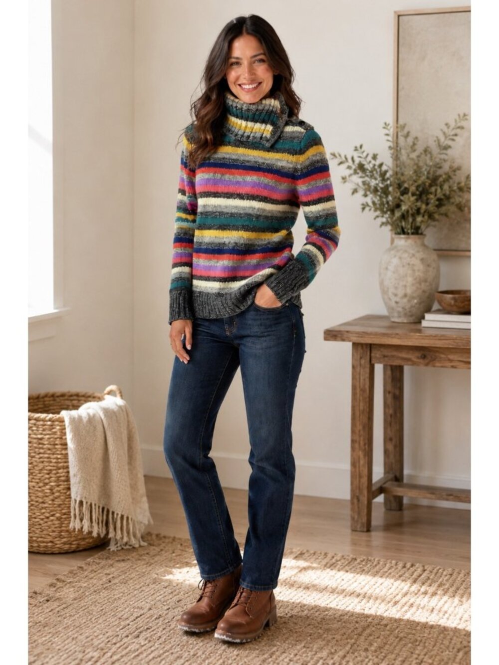 Vintage Gap Retro Y2K Sweater Medium Striped Knit Turtleneck Lambswool
